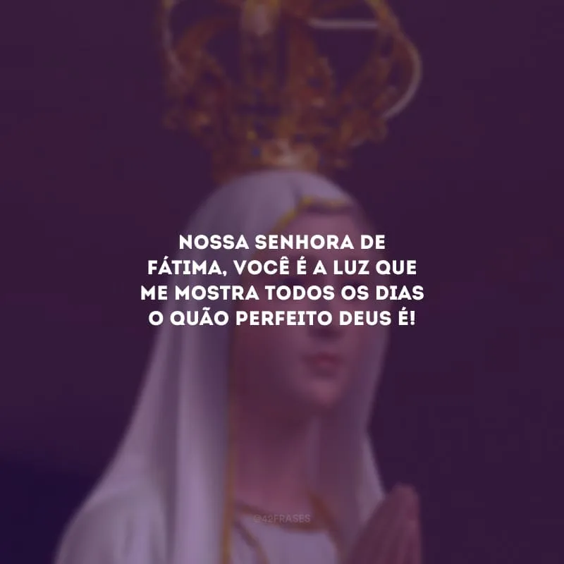 Nossa Senhora de Fátima, você é a luz que me mostra todos os dias o quão perfeito Deus é!