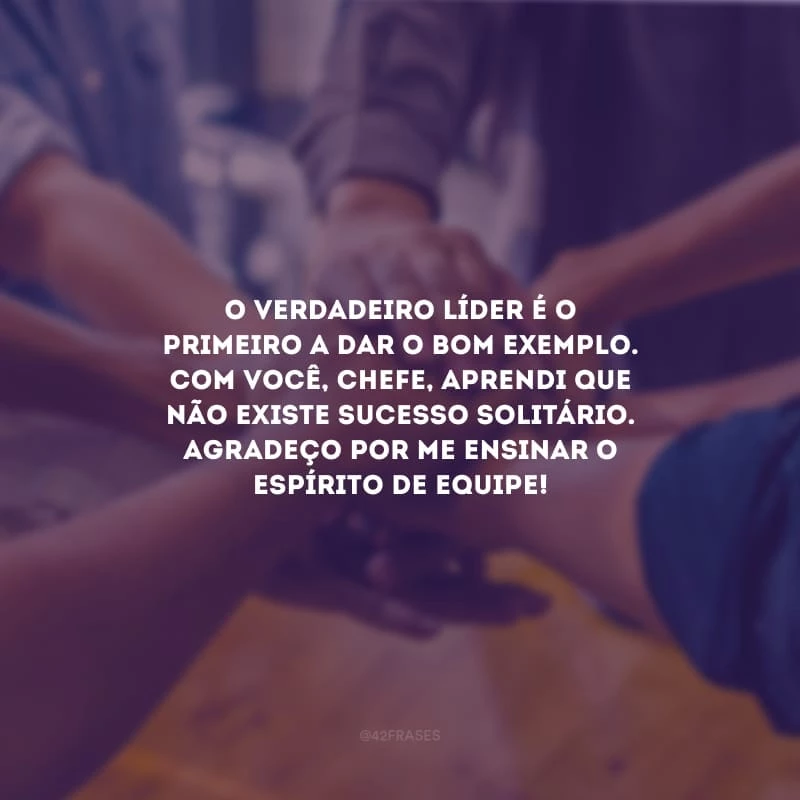 O verdadeiro líder é o primeiro a dar o bom exemplo. Com você, chefe, aprendi que não existe sucesso solitário. Agradeço por me ensinar o espírito de equipe!