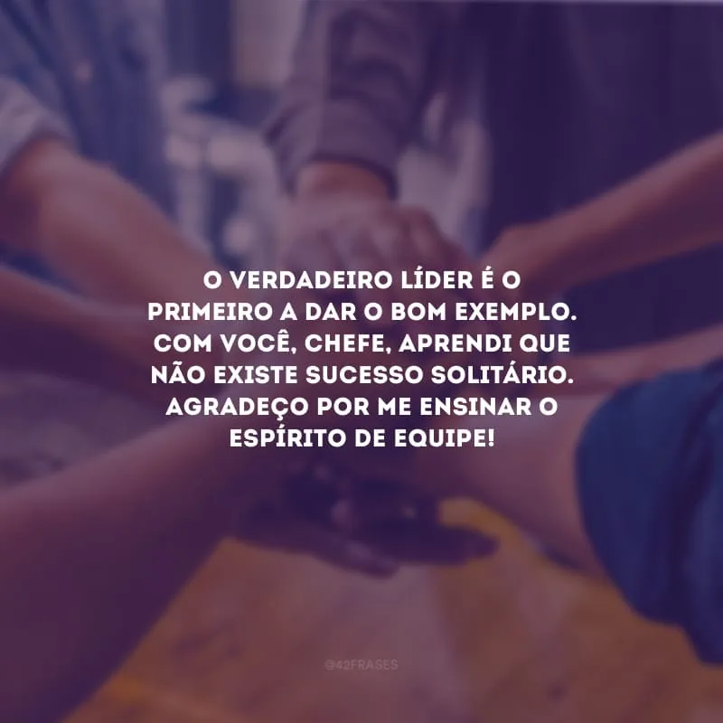 O verdadeiro líder é o primeiro a dar o bom exemplo. Com você, chefe, aprendi que não existe sucesso solitário. Agradeço por me ensinar o espírito de equipe!