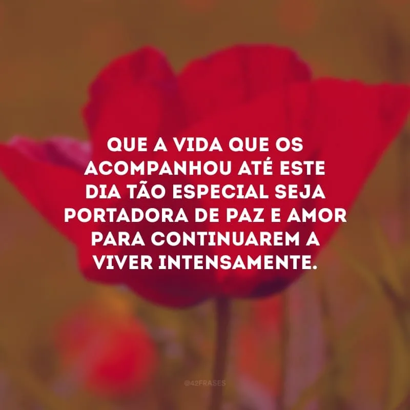 Que a vida que os acompanhou até este dia tão especial seja portadora de paz e amor para continuarem a viver intensamente. 