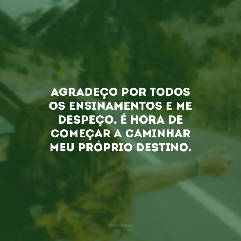 Agradeço por todos os ensinamentos e me despeço. É hora de começar a caminhar meu próprio destino.