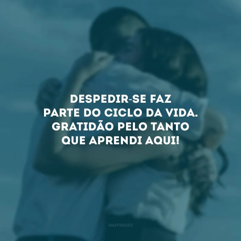 Despedir-se faz parte do ciclo da vida. Gratidão pelo tanto que aprendi aqui!