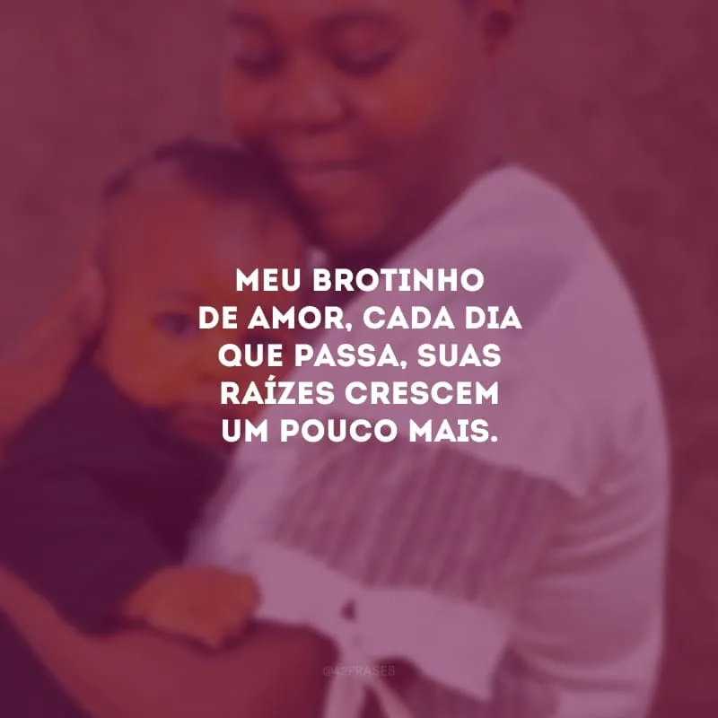 Meu brotinho de amor, cada dia que passa, suas raízes crescem um pouco mais. Ontem mesmo era um menino de sorriso doce e hoje já é quase um homem feito, minha mais perfeita criação.