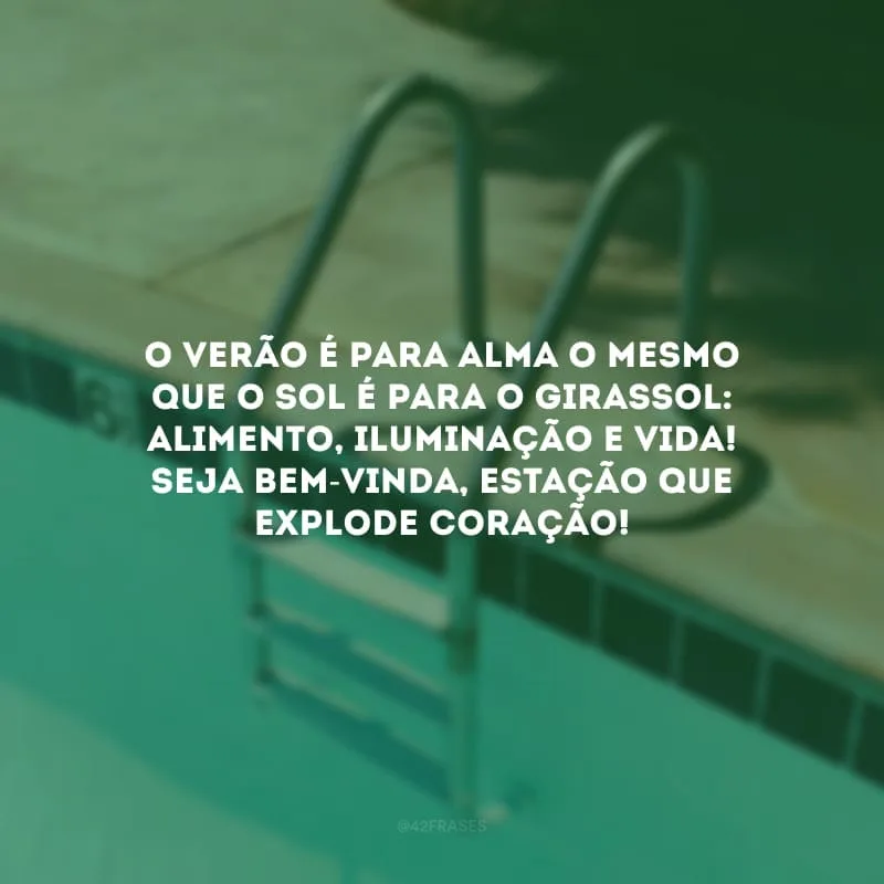 O verão é para alma o mesmo que o sol é para o girassol: alimento, iluminação e vida! Seja bem-vinda, estação que explode coração!