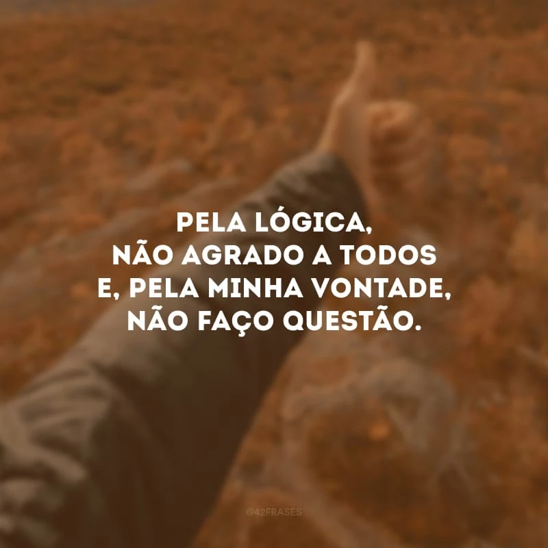 Pela lógica, não agrado a todos e, pela minha vontade, não faço questão. 