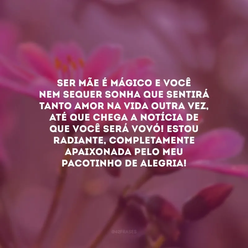 Ser mãe é mágico e você nem sequer sonha que sentirá tanto amor na vida outra vez, até que chega a notícia de que você será vovó! Estou radiante, completamente apaixonada pelo meu pacotinho de alegria!
