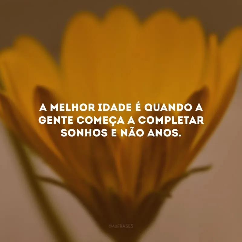 A melhor idade é quando a gente começa a completar sonhos e não anos. 
