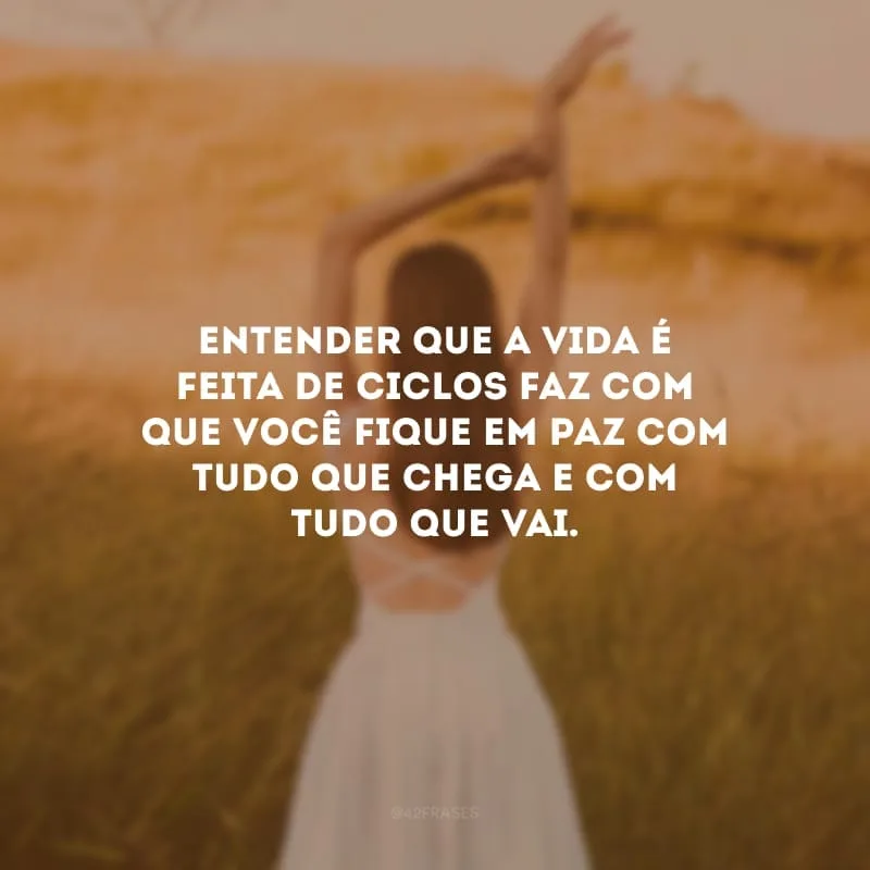 Entender que a vida é feita de ciclos faz com que você fique em paz com tudo que chega e com tudo que vai. 