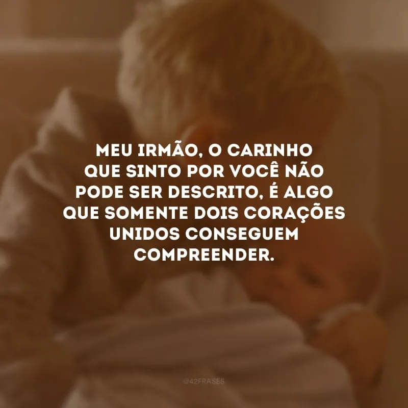 Meu irmão, o carinho que sinto por você não pode ser descrito, é algo que somente dois corações unidos conseguem compreender.