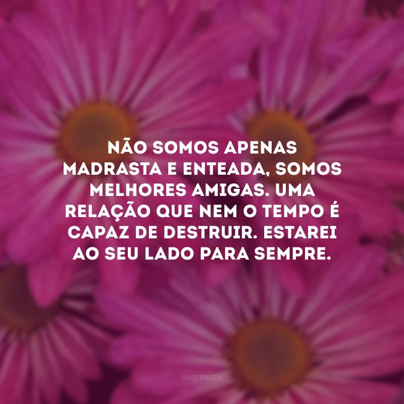 Não somos apenas madrasta e enteada, somos melhores amigas. Uma relação que nem o tempo é capaz de destruir. Estarei ao seu lado para sempre.