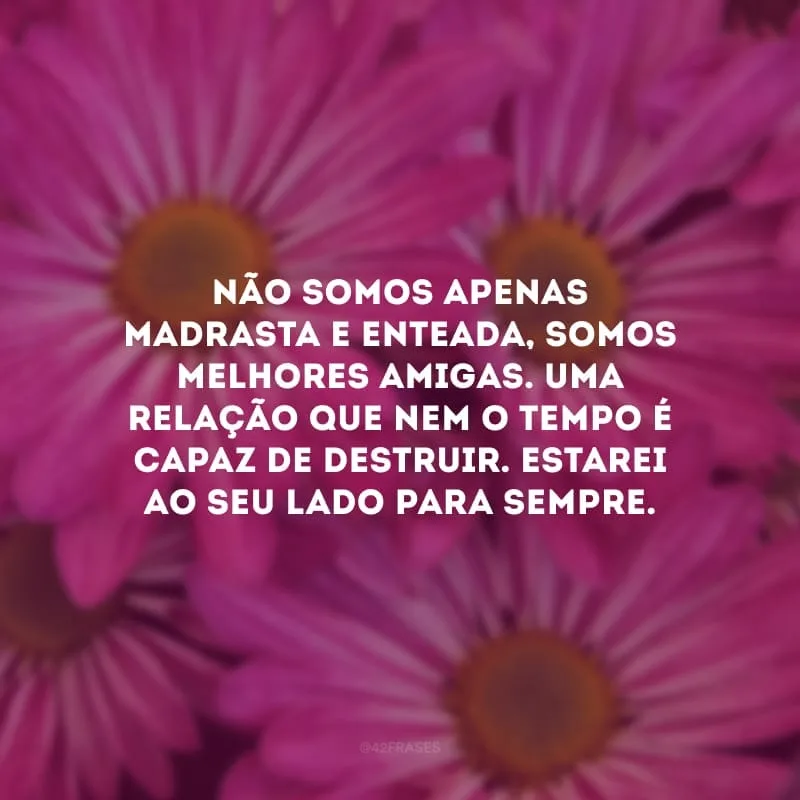Não somos apenas madrasta e enteada, somos melhores amigas. Uma relação que nem o tempo é capaz de destruir. Estarei ao seu lado para sempre.