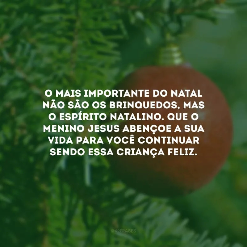 O mais importante do Natal não são os brinquedos, mas o espírito natalino. Que o menino Jesus abençoe a sua vida para você continuar sendo essa criança feliz.