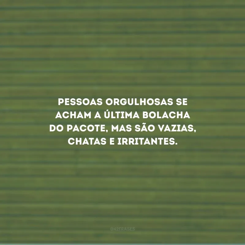 Pessoas orgulhosas se acham a última bolacha do pacote, mas são vazias, chatas e irritantes.