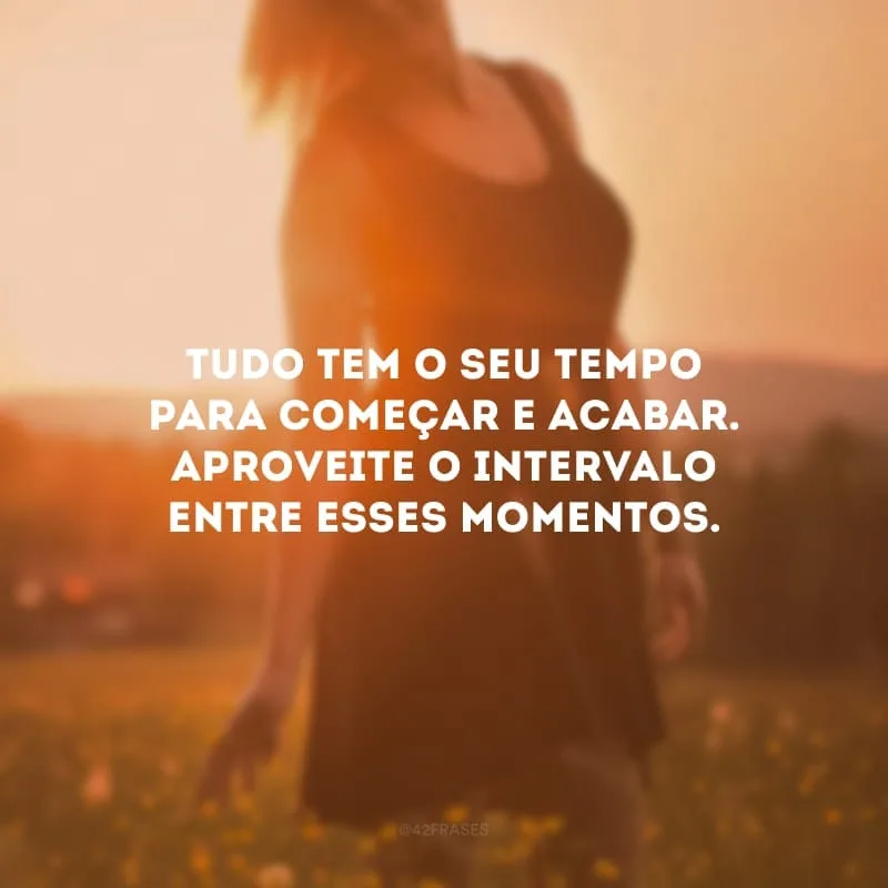Tudo tem o seu tempo para começar e acabar. Aproveite o intervalo entre esses momentos. 