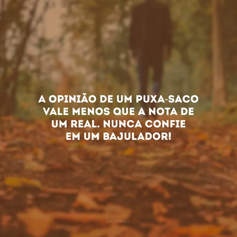 A opinião de um puxa-saco vale menos que a nota de um real. Nunca confie em um bajulador!