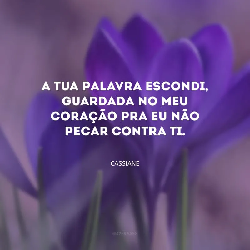 A Tua Palavra escondi, guardada no meu coração pra eu não pecar contra Ti. 