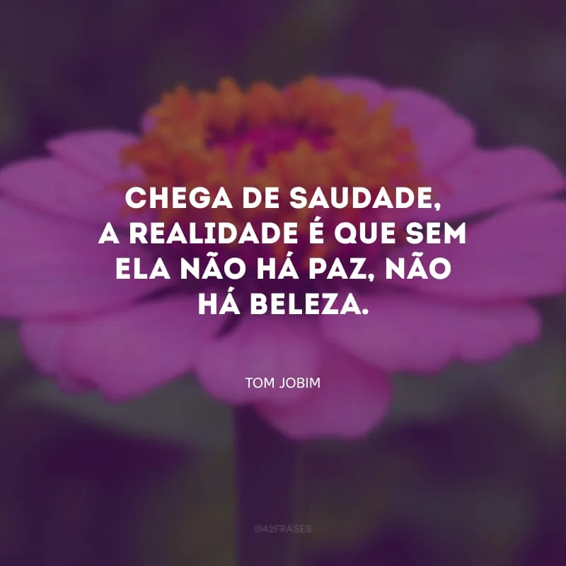 Chega de saudade, a realidade é que sem ela não há paz, não há beleza.