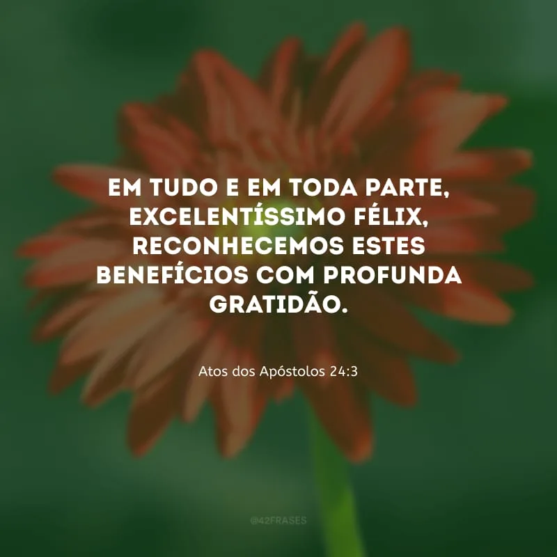 Em tudo e em toda parte, excelentíssimo Félix, reconhecemos estes benefícios com profunda gratidão.