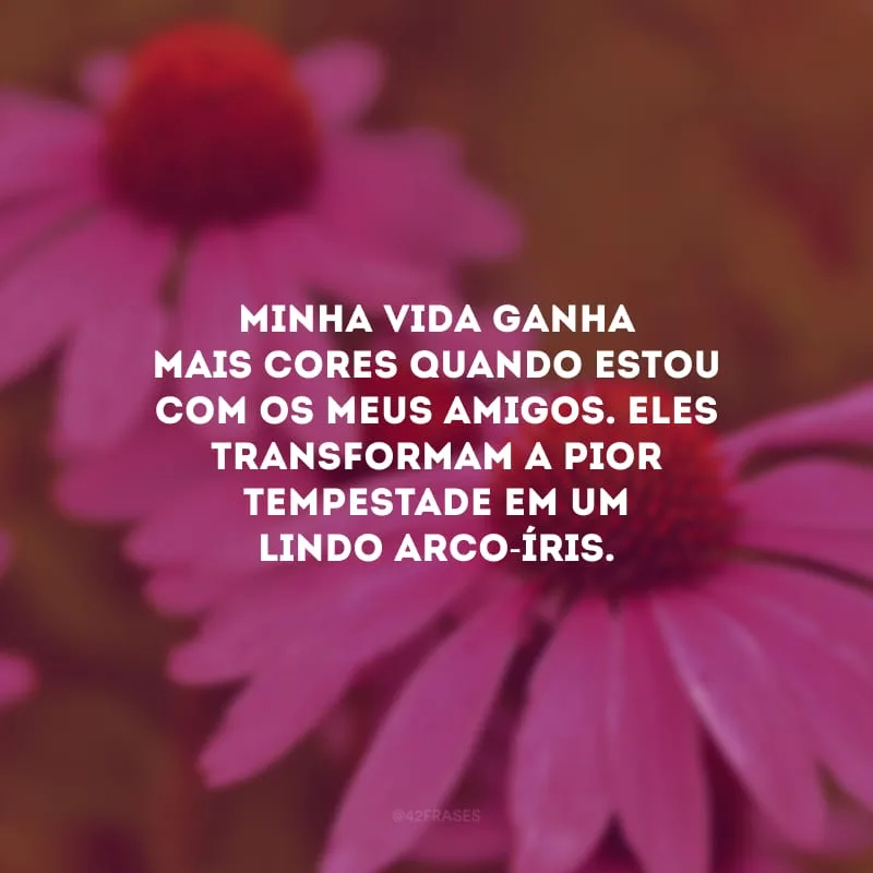 Minha vida ganha mais cores quando estou com os meus amigos. Eles transformam a pior tempestade em um lindo arco-íris. 