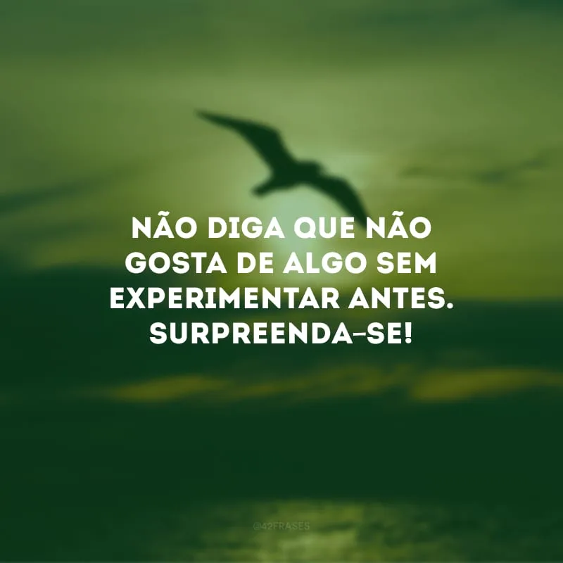 Não diga que não gosta de algo sem experimentar antes. Surpreenda-se!