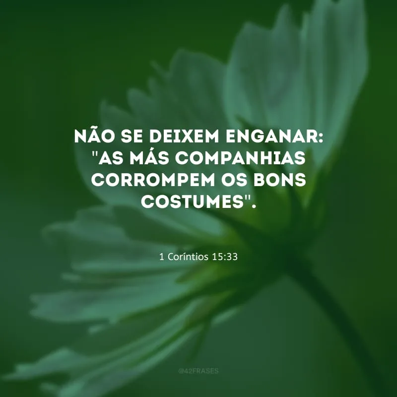 Não se deixem enganar: \"as más companhias corrompem os bons costumes\".