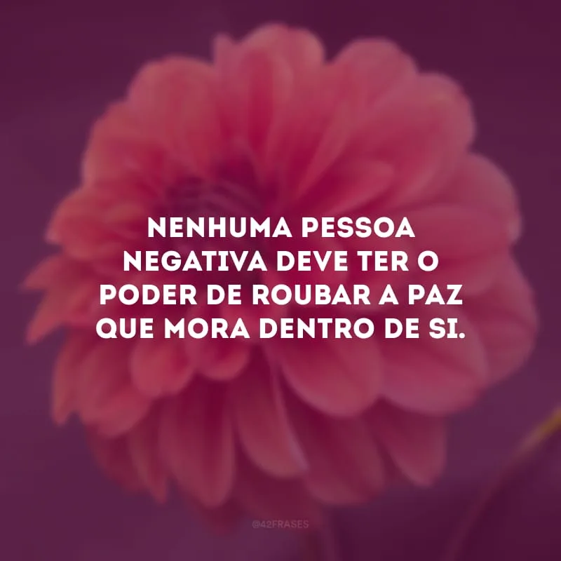 Nenhuma pessoa negativa deve ter o poder de roubar a paz que mora dentro de si.