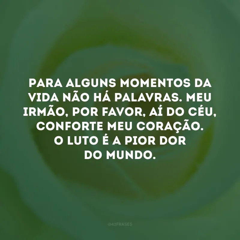 Para alguns momentos da vida não há palavras. Meu irmão, por favor, aí do céu, conforte meu coração. O luto é a pior dor do mundo.