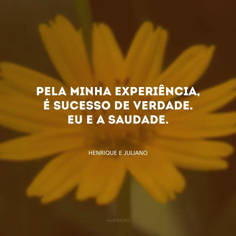 Pela minha experiência, é sucesso de verdade. Eu e a saudade.