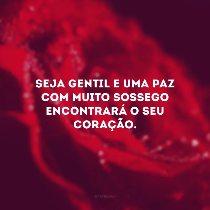 Seja gentil e uma paz com muito sossego encontrará o seu coração.