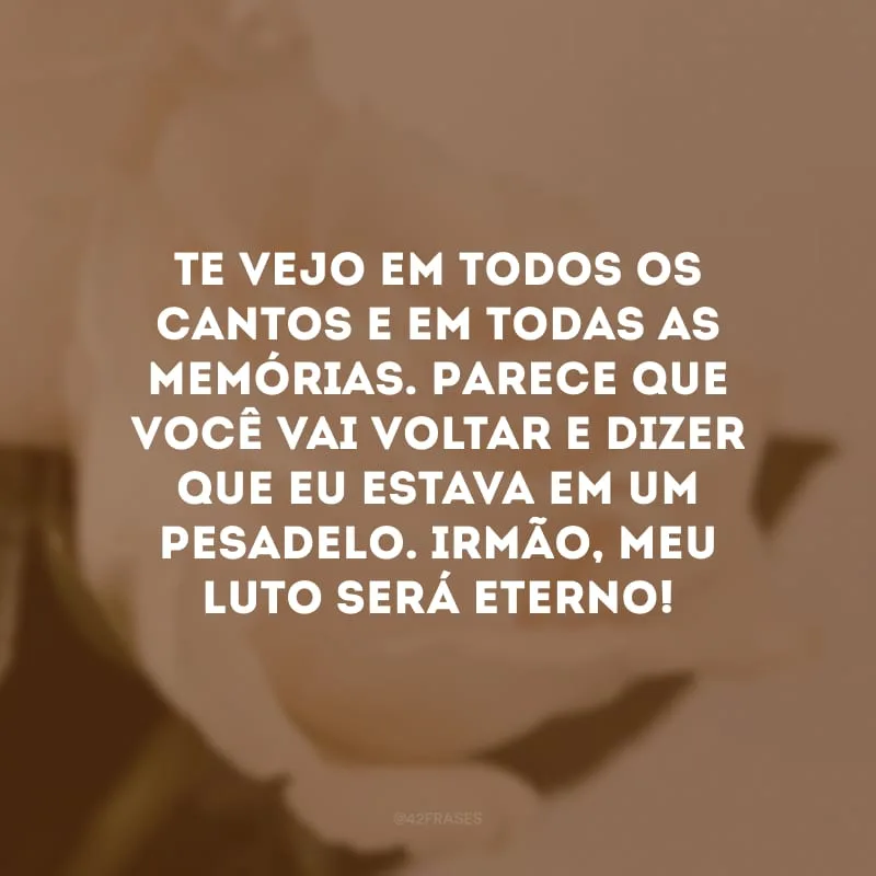 Te vejo em todos os cantos e em todas as memórias. Parece que você vai voltar e dizer que eu estava em um pesadelo. Irmão, meu luto será eterno!