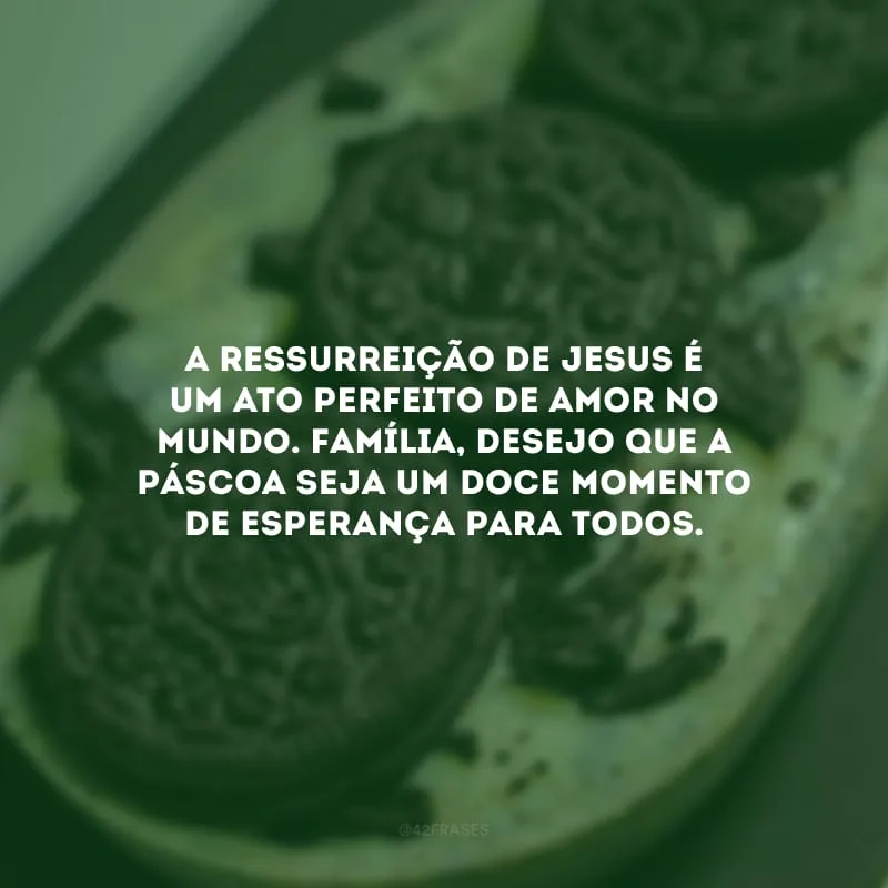 A ressurreição de Jesus é um ato perfeito de amor no mundo. Família, desejo que a Páscoa seja um doce momento de esperança para todos.