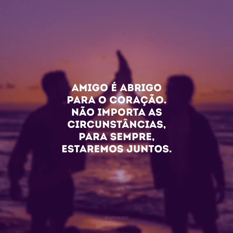 Amigo é abrigo para o coração. Não importa as circunstâncias, para sempre, estaremos juntos.