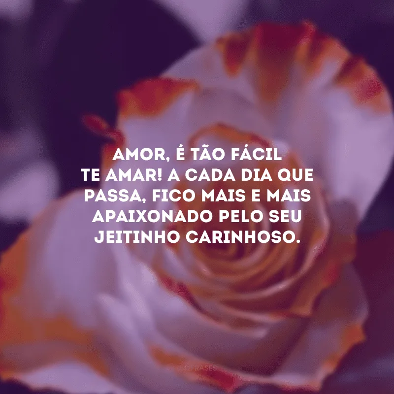 Amor, é tão fácil te amar! A cada dia que passa, fico mais e mais apaixonado pelo seu jeitinho carinhoso.