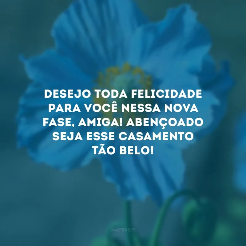 Desejo toda felicidade para você nessa nova fase, amiga! Abençoado seja esse casamento tão belo!