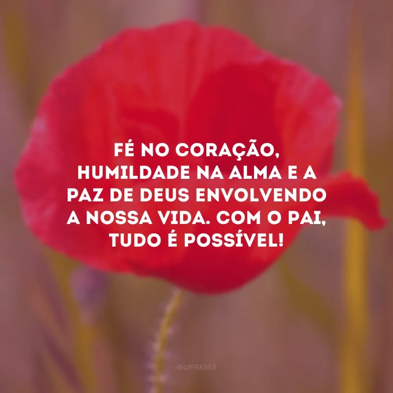 Fé no coração, humildade na alma e a paz de Deus envolvendo a nossa vida. Com o Pai, tudo é possível!