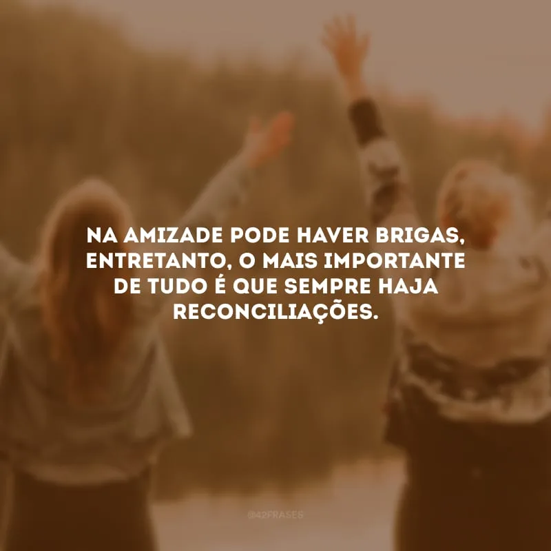 Na amizade pode haver brigas, entretanto, o mais importante de tudo é que sempre haja reconciliações.