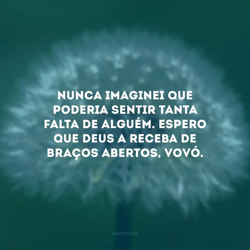 Nunca imaginei que poderia sentir tanta falta de alguém. Espero que Deus a receba de braços abertos, vovó. 