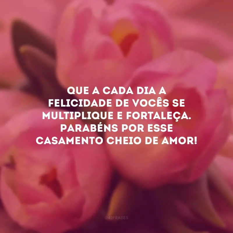 Que a cada dia a felicidade de vocês se multiplique e fortaleça. Parabéns por esse casamento cheio de amor!