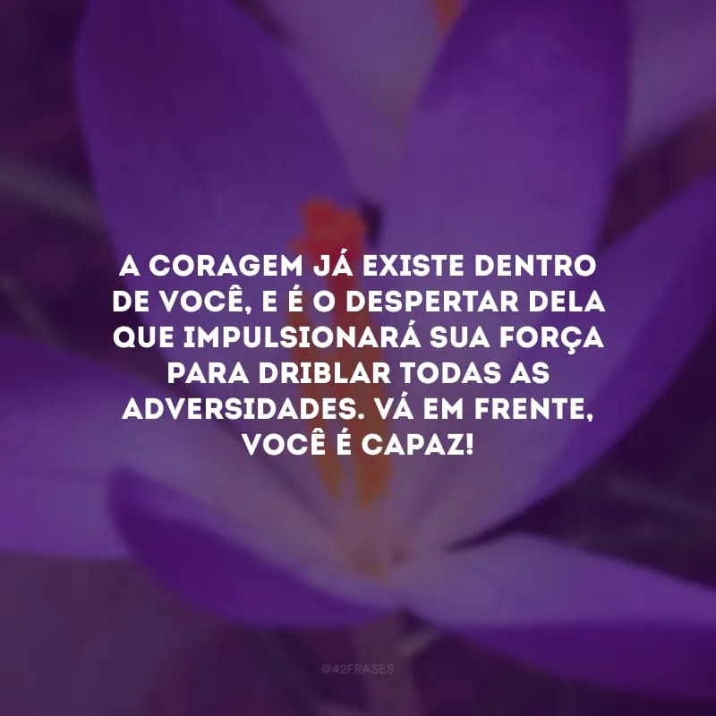A coragem já existe dentro de você, e é o despertar dela que impulsionará sua força para driblar todas as adversidades. Vá em frente, você é capaz!