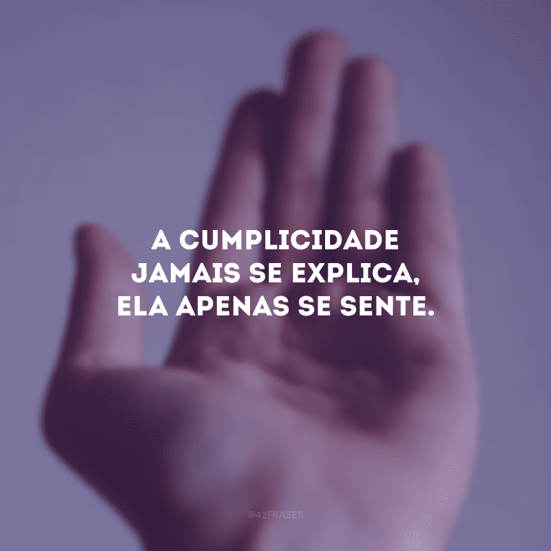 A cumplicidade jamais se explica, ela apenas se sente. 