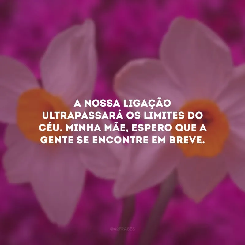 A nossa ligação ultrapassará os limites do céu. Minha mãe, espero que a gente se encontre em breve.