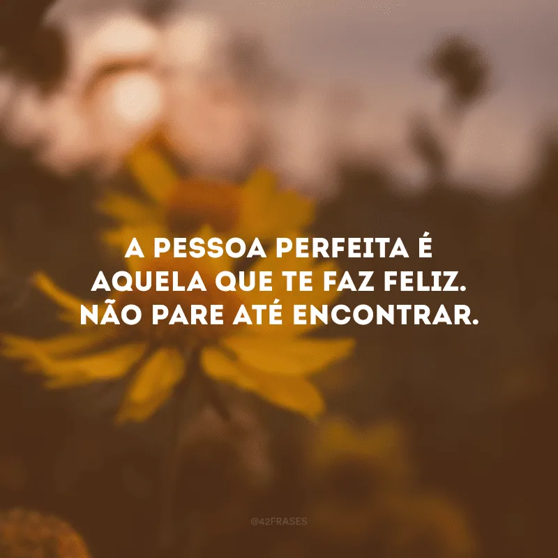 A pessoa perfeita é aquela que te faz feliz. Não pare até encontrar. 
