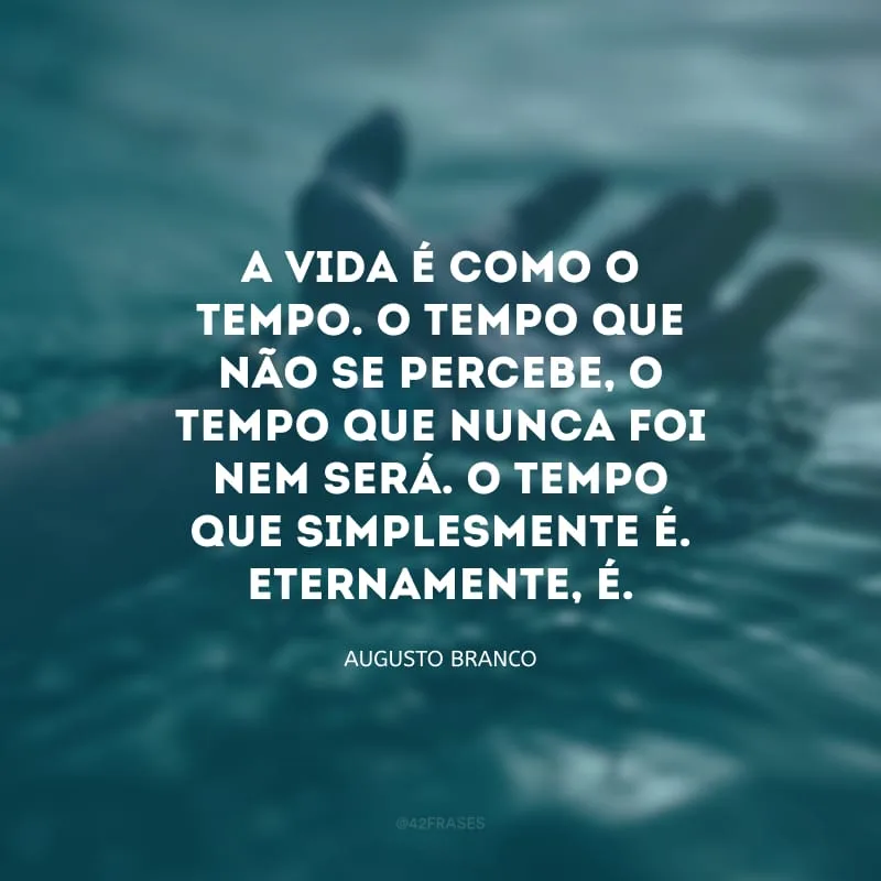 A vida é como o tempo. O tempo que não se percebe, o tempo que nunca foi nem será. O tempo que simplesmente é. Eternamente, é. 