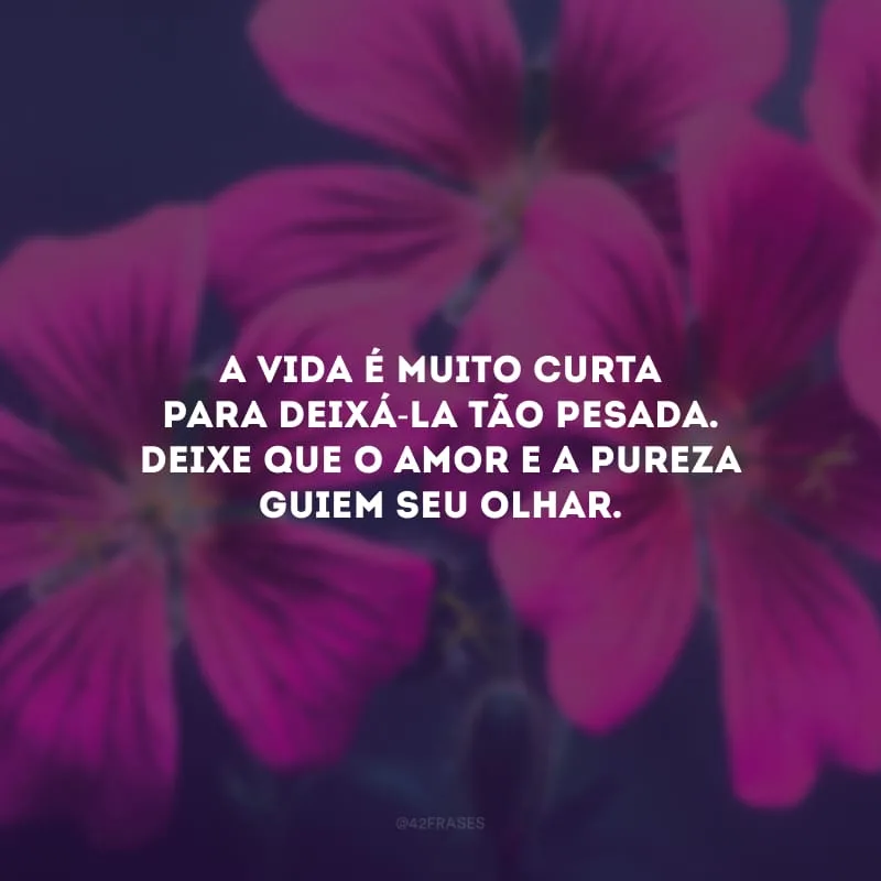 A vida é muito curta para deixá-la tão pesada. Deixe que o amor e a pureza guiem seu olhar.
