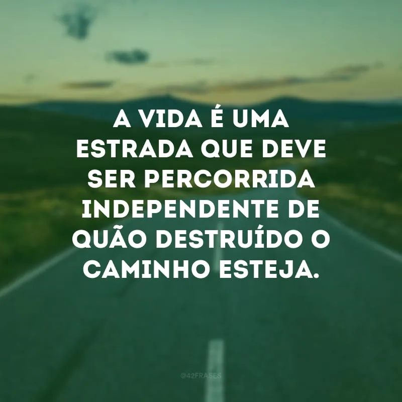 A vida é uma estrada que deve ser percorrida independente de quão destruído o caminho esteja. 