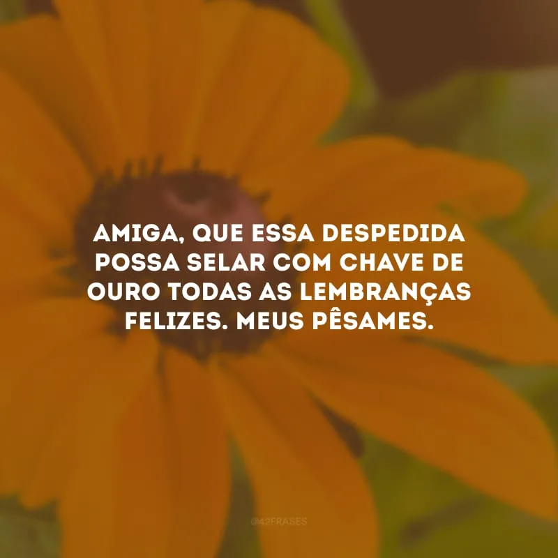 Amiga, que essa despedida possa selar com chave de ouro todas as lembranças felizes. Meus pêsames.