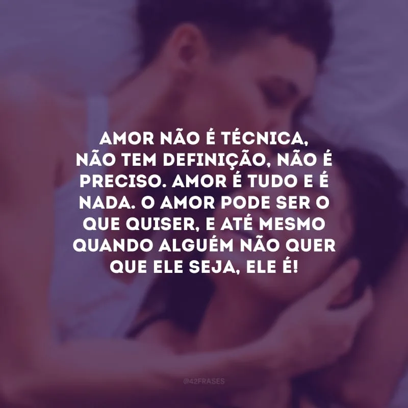 Amor não é técnica, não tem definição, não é preciso. Amor é tudo e é nada. O amor pode ser o que quiser, e até mesmo quando alguém não quer que ele seja, ele é! 