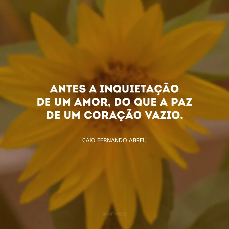 Antes a inquietação de um amor, do que a paz de um coração vazio.