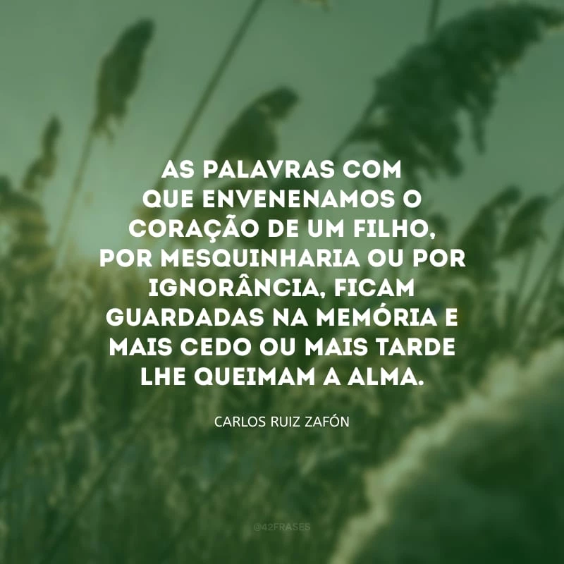 As palavras com que envenenamos o coração de um filho, por mesquinharia ou por ignorância, ficam guardadas na memória e mais cedo ou mais tarde lhe queimam a alma. 