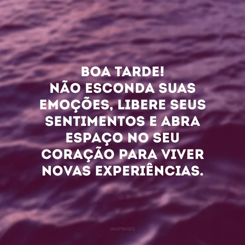 Boa tarde! Não esconda suas emoções, libere seus sentimentos e abra espaço no seu coração para viver novas experiências.
